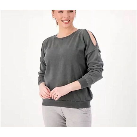 Barefoot Dreams Sweaters - Barefoot Dreams Sunbleached Cold Shoulder Pullover Sweater In carbon 3X NWT